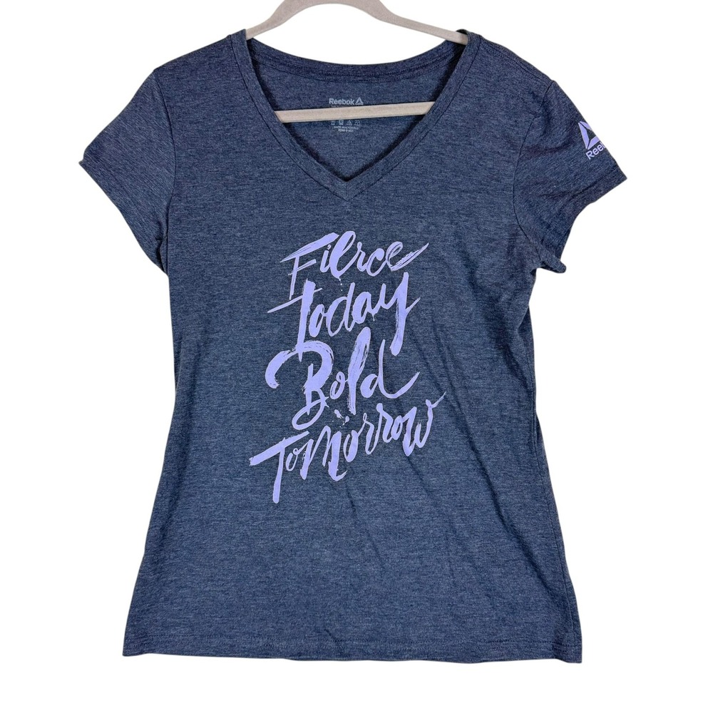 Reebok Shirt Womens Large Blue V Neck Fierce Today Bold Tomorrow Graphic Tee
